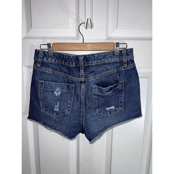 MOSSIMO High Rise Short Short Denim Jean Shorts Distressed Dark Wash Shorts - Picture 3 of 6